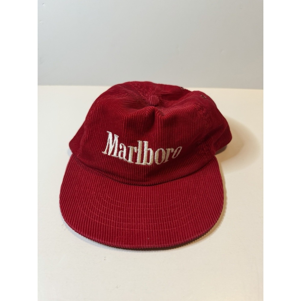 Marlboro Hat Snapback Cap Red Corduroy 80s Cigarette Vintage
